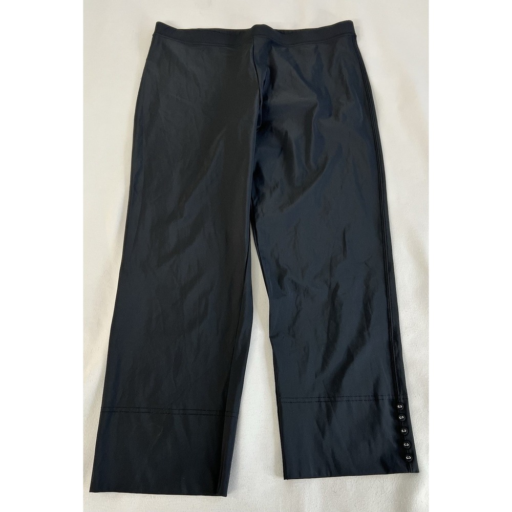 IC by Connie K Crop Pants Womens XXL Black Button Hem Slim‎ Leg Stretchy Pull On